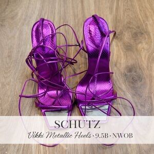 SCHUTZ Vikki Metallic Bright Violet Lace-Up Heels Size 9.5B